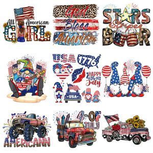 4 juli Party Heat Transfer Hot Stamping Sticker Vinyl Washable American Flag Independence Day Heat Transfer Stickers för T -shirt