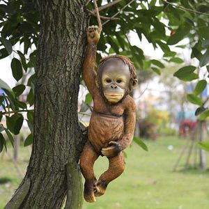 Decorative Figurines Outdoor Garden Decoration Monkey Tree Rope Hanging Statue Creative Simulation Animal Sculpture Resin Little Pastoral