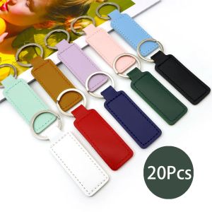 Hundhalsar Leashes Wholesale 20st Colorful PU Leather Keychain Taggar Graverade namn Present Pendant Pet ID Tag Laser Gravering av tom platta 1110