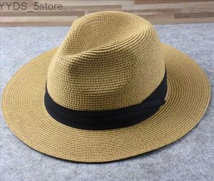 Szerokie brzegowe czapki wiadra czapki męskie duże rozmiar Panama Hat Lady Beach Wide Brim Str Hat Adult Fedora Cap Men Men Składane wiadra HATS 55-57CM 58-60CM YQ231110