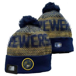 Bonés masculinos Brewers Beanies Minnesota Chapéus Todas as 32 equipes tricotadas com punhos Pom listrado lã lateral quente EUA College Sport Knit Hat Hockey Beanie Cap para mulheres A2