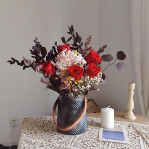 Decorative Flowers Preserved Hydrangea Rose Flower Bouquet Arrangement Pampas Grass Bridal Bridesmaid Wedding Centerpieces Decor