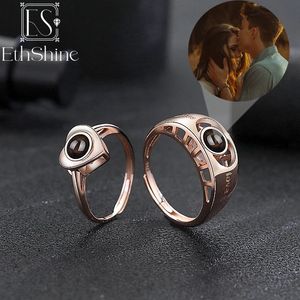 Wedding Rings EthShine 925 Sterling Silver Couples Rings Custom Po Projection Ring Adjustable Rings For Women Men Valentines Christmas Gift 231102