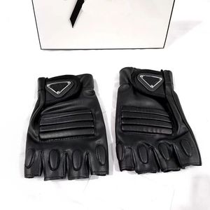 Design Gloves Sports leather half finger gloves, fur inner brand, black with label wholesale