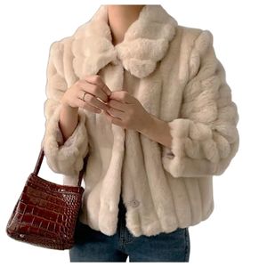 Ladies autumn winter turn down collar faux fur long sleeve coat jacket