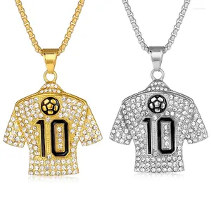 Pendanthalsband Hip Hop Bling Iced ut rostfritt stål nummer 10 fotbollströja halsband för män rappar smycken guld silver färg