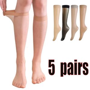 Socks Hosiery 5Pair = 10pc Ultra Thin Nylon Stockings透明な弾力性レディース膝の高品質の女の子ストッキング231110