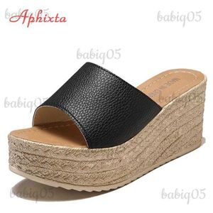 Tofflor Aphixta Sommar Kvinna Skor Plattform Kiltofflor Strand Höga klackar Dam Tofflor Dam Skor Kork Guld Häl Flip Flop Sandaler T230410