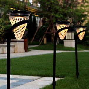 2Pcs Solar LED Garden Lawn Lamp Stake Decor Outdoor Patio Pathway Hollow Landscape Waterproof Columns Post Lantern Pole Light