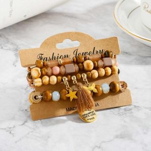 Strand Women's Ethnic Wood Beads Charm Bracelet Men Bileklik Tibetan Mala Butterfly Star Pendant Yoga Jewelry