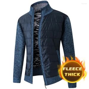 Männer Pullover 2023 Winter Fleece Flut Pullover Mantel Hoher Kragen Patchwork Dicke Warme Strickjacke Kausal Gestrickte Männliche Kleidung