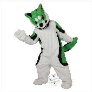 Halloween Green Fox Dog Husky Cartoon Mascot Costume Easter Bunny Plusz kostium Kostium Fancy Sukienka Reklama Strój przyjęcia urodzin