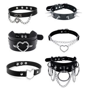 Chokers Harajuku Chocker Sexy Heart Lock Key Nieten Schwarz Goth Punk Gothic Choker Halskette für Frauen Hip Hop Bondage Cosplay 230410