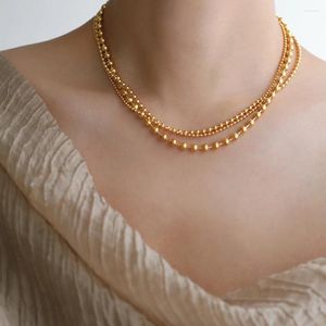 Correntes requintado aço inoxidável multi-camadas colar de contas para mulheres à prova d 'água declaração de metal moda jóias bijoux