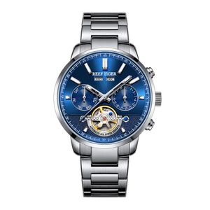 Wristwatches Reef Tiger Mens Automaic Watches Luxury Skeleton Watch 100m Waterproof Mechanical Wristwatch Sapphire Steel Strap Year Month