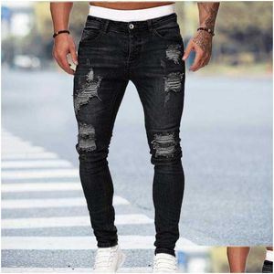 Mäns jeans svarta mager jeans män rippade man 2021 nytt casual hål sommar gata hip hop slim denim byxor man mode jogger byxor dh4lf