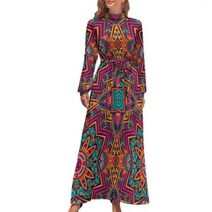 Vestidos casuais estampa tribal boho vestido colorido festa maxi praia longo pescoço alto padrão vestidos