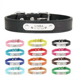 Collari per cani Guinzagli Collare per cani personalizzato Nome ID intagliato Collare in pelle PU solida anti-smarrimento per cani di taglia piccola, media e grande Cuccioli di gatto Forniture per animali domestici Rosa 231110