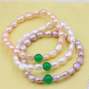 Gliederarmbänder Weiß Rosa Lila Unregelmäßiger Stein Barock Wasserfrische Perle Elastisches Seil Schmuck Für Frauen Vintage Elegant Minimalistisch