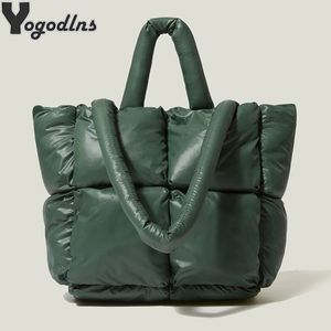 Sacos de noite Designer Puffy Bolsa de Ombro Mulheres Espaço Acolchoado Pena Acolchoada Bolsa de Algodão Inverno Grande Capacidade Bolsa de Compras Quente 231110