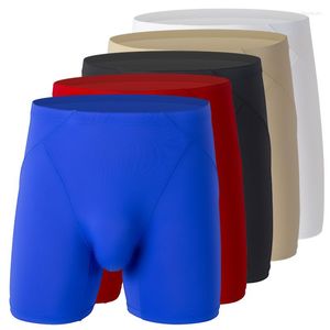 Unterhose Sexy Unterwäsche Herren Boxershorts Hombre Slim Ice Silk Panties Man Solid U Convex Pouch Long Leg Cueca Calzoncillo