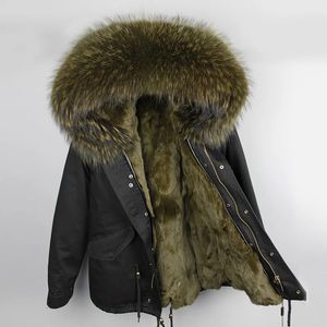 Männer Daunen Parkas FURTJY Mann Echt Pelzmantel Waschbären Mit Kapuze Natur Kaninchen Futter Jacken Parka Männer Winter Jacke 231110