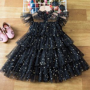 Girls Dresses Summer Layers Cake For Star Ruffy Sleeve Tulle Tutu Kids Girl Red Year Ceremory Party Elegant 230410