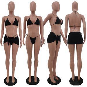 Tasarımcı Mayo Yaz Kadın Bikini Setleri Seksi Mayolar Halter Sütyen Üst Alt Etek 3 Parça Setleri bayanlar plaj giymek yüzme mayo 9679