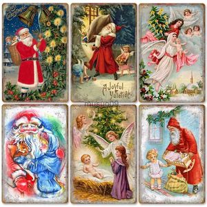 Christmas Decorations Merry Christmas Retro Metal Tin Sign Painting Festive Background Wall Decoration Frameless Paintings Living Room Home decorL231111