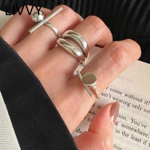 Band Rings Livvy Silver Color Open Rings Simple Round Cross Double-Deckring Justerbara ringar Fashion Silver Jewelry Party P230411