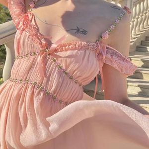 Abiti casual Estate Rosa Beach Fairy Dress 2023 Boho Francia Elegante cinturino in chiffon da donna stile coreano dolce festa abiti longuetteCasual