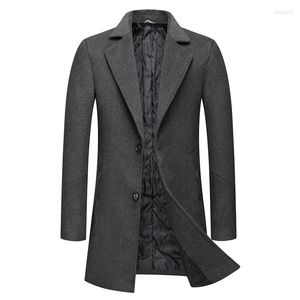 Trench de trincheira masculino Outono Winter Men's Woolen Coat Fashion Moda de comprimento médio casaco de peito único de trespassado