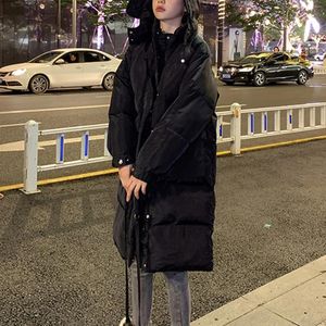 Женская пуховая куртка 2023, женская длинная куртка, зимняя толстая хлопковая стеганая куртка с капюшоном, женские корейские свободные пуховые парки, женская верхняя одежда больших размеров
