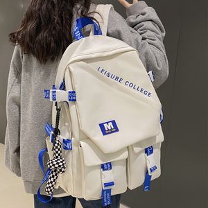 Школьные сумки мода двойная пряжка водонепроницаемые нейлоновые рюкзак женщины высококачественные студенческие сумки подростки девочки милые рюкзаки плечо 230411