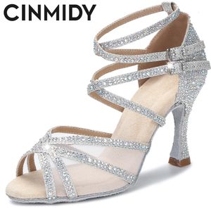 Dance Shoes CINMIDY Latin Dance Shoes Women Rumba Samba Ballroom Party Ladies Dancing Heels Black Sexy Women Sandals Golden Wedding Shoes 230411