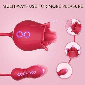 Adult products Rose Toy Vibrator 3in1 Clitoral Stimulator Tongue Licking Thrusting g Spot Dildo 9 Modes Clit Nipple Licker for Women Man Couple 230316