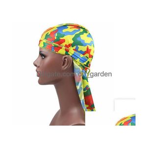 Beanie/Kafatası Kapakları Şapkalar/Kapaklar Camo Durag Bandanas Şapkaları Kadınlar Erkekler Uzun Kuyruk Korsan Şapka Dalgaları Do Doo Du Rag Türban Band Kafası Dhgarden DHJC5