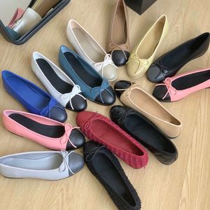 Designers Bow Sandal Women Ballet Shoes Fashion Flat Boat Shoe Leather Bottoms Lazy Dance Shoes Casual Loafers Party EU42 With Box NO489