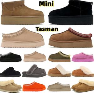 2023 Tasman Tazz Slippers Boots 밤나무 모피 슬라이드 양가죽 시어링 노인 남성 남성 울트라 미니 플랫폼 부츠 슬립 온 슈즈 컴포트 안락 겨울 Boois 소프트