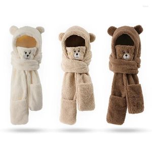 Beralar Polar Bear Ear 4in1 Şapka Eldiven Maske Eşarp Takım Kış Gençler Sıcak Malzemeler