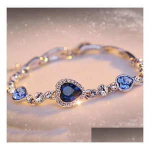 Bracciale di cristallo di placcatura del braccialetto di cristallo delle donne di forma elegante di 6 colori Braccialetti del pendente del cuore per la ragazza Bel regalo Mti Style Drop della nave all'ingrosso Consegnare Dhgzu