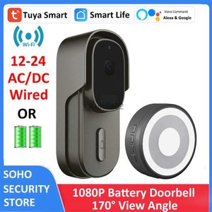 Dzwonki do drzwi Tuya Smart Bateria wideo Kamera do drzwi 1080p 170 12-24V AC/DC przewodowe drzwi dzwonek Dwukierunkowy dźwięk działa z Alexa Google YQ231111