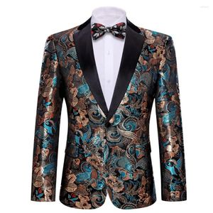 Abiti da uomo Designer Giacca da uomo in seta con papillon Set Fiore in oro blu Slim Fit Casual Business Giacca da uomo Cappotto Abito da sposa Barry.Wang