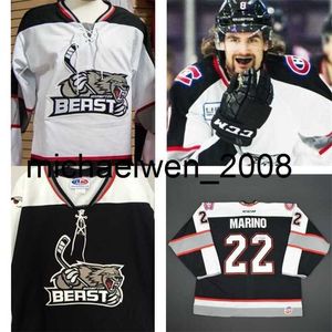 Weng vintage raro 2017 personalizar ECHL Brampton Beast Mens Womens Kids Bordado Branco Preto de Alta Qualidade Barato Hóquei Jerseys Goalit Cut