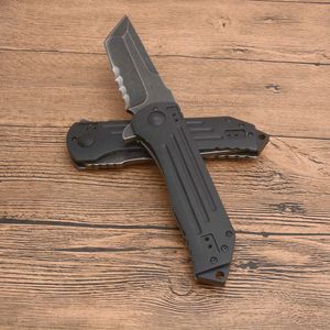 Factory Price R2102K Flipper Folding Knife 8Cr13Mov Black Stone Wash Serrated Blade Aluminum/Stainless Steel Handle Ball Bearing Outdoor EDC Pocket Knives