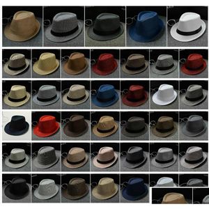 40 Designs Fashion St Hats Men Women Panama Plain Color Jazz Hat Stingy Brim Drop Delivery Dho51