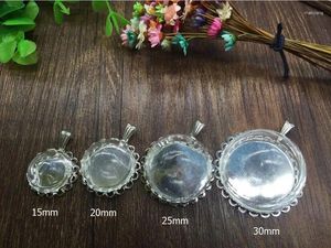 Pendant Necklaces 10sets/lot 15/20/25/30mm Glass Dome Silver Plated Double Lace Base Tray Connector Vials Cover Jewelry Accessories