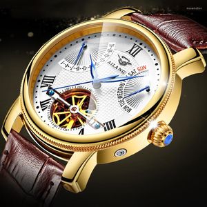 腕時計のファッション豪華なゴールドビジネスメンズウォッチケース自動明るいカレンダーレザー防水機械5802