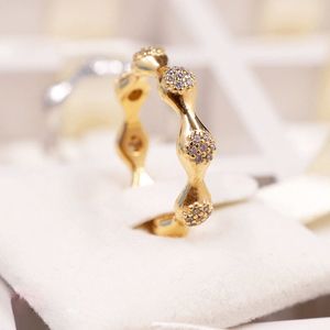 Shine Gold Plated LovePods Ring med Clear CZ Fit Pandora smyckengagemang Bröllopälskare modering