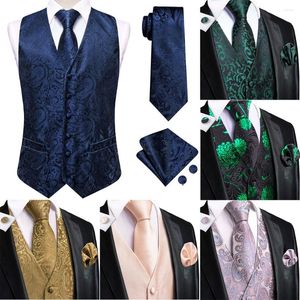 Gilet da uomo Cravatta alta Blu navy Gilet di seta da uomo Moda Paisley Jacquard Fazzoletto Gemelli Cravatta Senza maniche Wistcoat Set Matrimonio Affari